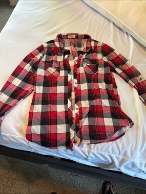 Passport Red Black White Plaid Button-Up Shirt